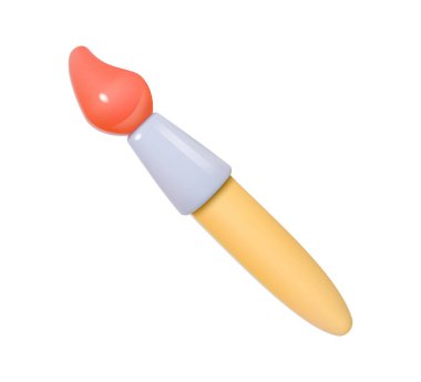 Kırmızı tüylü sarı boya fırçası. 3 boyutlu vektör çizimi. Kırtasiye ve hobi ürünleri için simge. Sanat ve yaratıcılık kavramı.