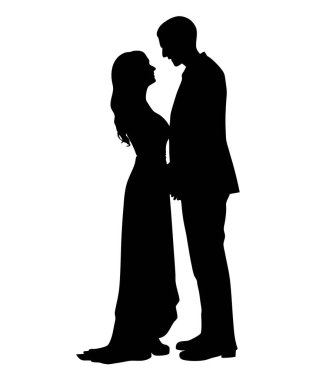 Romantik Çift Silueti Aşk ve Evlilik Vektörü İllüstrasyonu