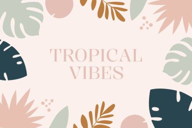 Tropikal atmosfer yaz egzotik arka plan. Modern soyut egzotik yaprak koleksiyonu. El çizimi vektör illüstrasyonu.