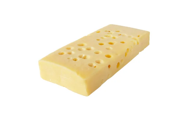 Эмментальный Сыр Швейцарский Сыр Изолированный Белом Emmentaler Желтый Кусок Глазами — стоковое фото