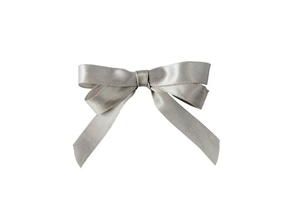 Silver Satin Silk Ribbon Tied Bow Isolated Whit — Stock Photo, Image