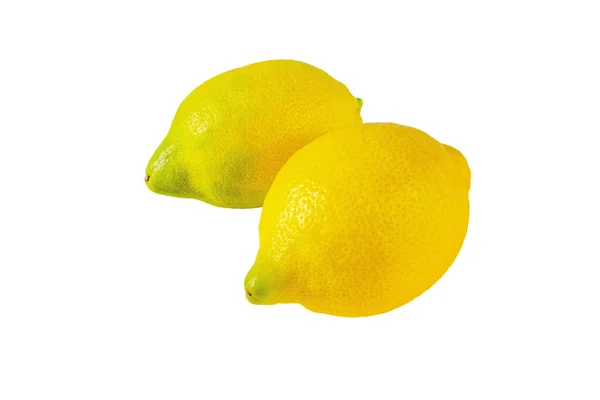 Dwa Pełne Owoce Cytryny Wyizolowane Białym Żółte Zielone Owoce Cytrusowe — Zdjęcie stockowe