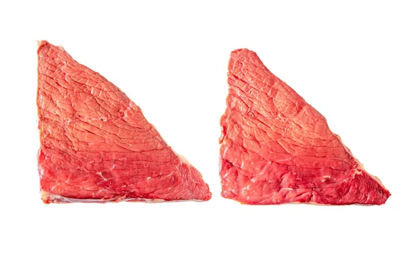 Üsző Vörös Húsa Nyers Háromhegyű Steak Fehér Alapon Elkülönítve Vágás — Stock Fotó