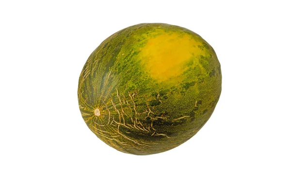 Mogen Söt Hel Melon Med Sprucken Hud Isolerad Vitt Cucumis — Stockfoto