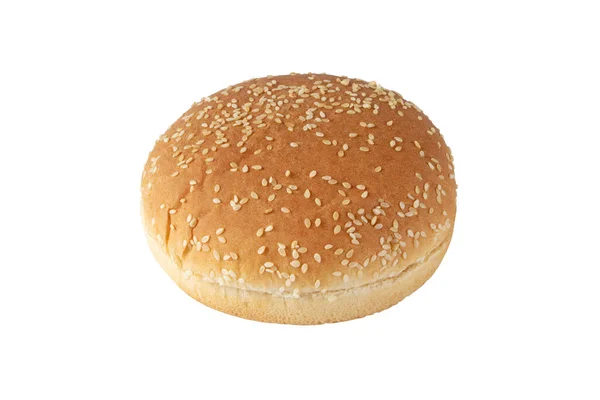 Pão Sésamo Para Hambúrguer Isolado Branco Pão Redondo Coberto Com — Fotografia de Stock