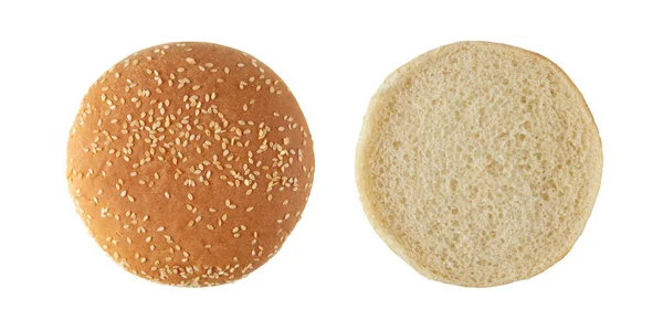 Pão Gergelim Para Hambúrguer Vista Superior Isolado Branco Pão Redondo — Fotografia de Stock