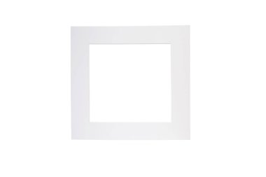 Beyaz arkaplanda izole edilmiş beyaz kare kağıt çerçeve. Minimalist stil ev dekorasyonu. Karton resim kenarlığı