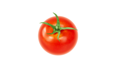 Yeşil kuyruklu kırmızı domates, şeffaf png. Solanum lycopersicum olgun meyve.