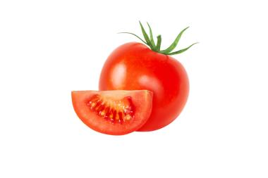 Domates kırmızısı sebze ve dilimlenmiş şeffaf png. Solanum lycopersicum olgun meyve.