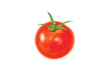 Yeşil kuyruklu tek kırmızı domates, şeffaf png. Solanum lycopersicum olgun meyve.