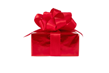 Kırmızı hediye kutusu, saten kurdeleli yay manzaralı, şeffaf png izole edilmiş. Tatil hediyesi.