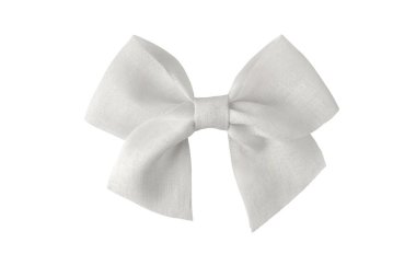 Beyaz keten yay beyaza izole edilmiş. Coquette tarzı kanvas kurdele. Kaba beyaz kırsal kumaş yay düğümü.