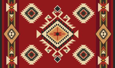 Navajo kabile vektör deseni. Yerli Amerikan süsü. Etnik Güney Batı dekoru. Boho geometrik süs. Meksika battaniyesi, kilim. Örülmüş halı çizimi..