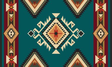 Navajo kabile vektör deseni. Yerli Amerikan süsü. Etnik Güney Batı dekoru. Boho geometrik süs. Meksika battaniyesi, kilim. Örülmüş halı çizimi..