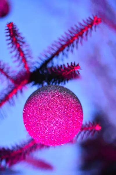 Yılbaşı geçmişi. Noel süslemeleri olan bir Noel ağacı. seçici odak.