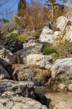 Şelalesi olan Japon bahçesi.