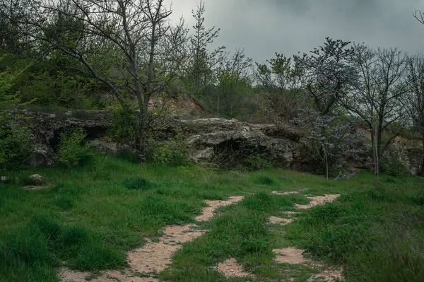 İspanya 'daki antik bir şatonun eski kalıntılarının güzel bir fotoğrafı.