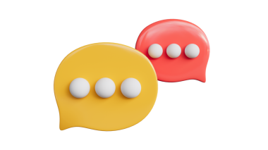 Daktilo göstergesiyle 3 Boyutlu Sarı ve Kırmızı Konuşma Kabarcıkları