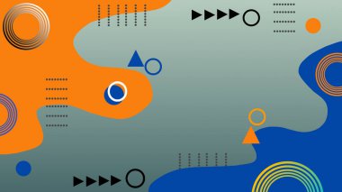 Noktalar ve çizgilerle birleştirilmiş, turuncu ve mavi geometrik şekillerle soyut illüstrasyon. Bu modern tasarım sunum arkaplan, pankart veya dijital yaratıcı içerik ve duvar kağıdı için uygundur.