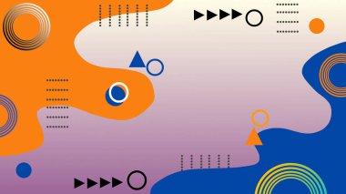 Noktalar ve çizgilerle birleştirilmiş, turuncu ve mavi geometrik şekillerle soyut illüstrasyon. Bu modern tasarım sunum arkaplan, pankart veya dijital yaratıcı içerik ve duvar kağıdı için uygundur.