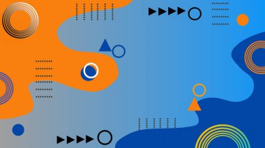 Noktalar ve çizgilerle birleştirilmiş, turuncu ve mavi geometrik şekillerle soyut illüstrasyon. Bu modern tasarım sunum arkaplan, pankart veya dijital yaratıcı içerik ve duvar kağıdı için uygundur.