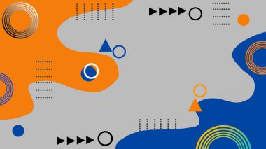 Noktalar ve çizgilerle birleştirilmiş, turuncu ve mavi geometrik şekillerle soyut illüstrasyon. Bu modern tasarım sunum arkaplan, pankart veya dijital yaratıcı içerik ve duvar kağıdı için uygundur.