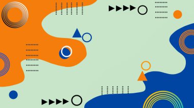 Noktalar ve çizgilerle birleştirilmiş, turuncu ve mavi geometrik şekillerle soyut illüstrasyon. Bu modern tasarım sunum arkaplan, pankart veya dijital yaratıcı içerik ve duvar kağıdı için uygundur.