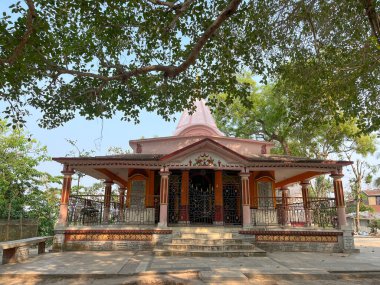 Mavi gökyüzünün altındaki bir ağacın altındaki tapınağın doğal güzelliğinin fotoğrafı.