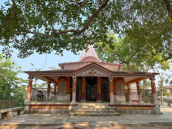 Mavi gökyüzünün altındaki bir ağacın altındaki tapınağın doğal güzelliğinin fotoğrafı.