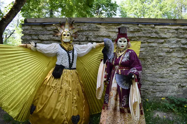 Kanatlı ve Yelpazeli İki Süslü Karnaval Kostümü