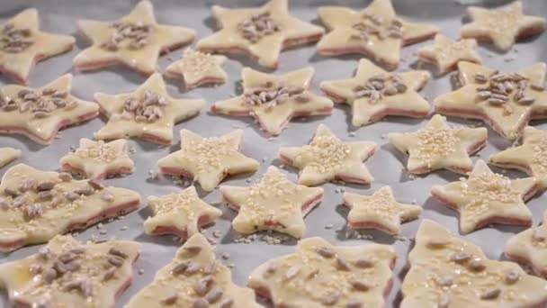 Homemade Cookies Shape Stars Made Puff Pastry Camera Moves Gingerbread — Stock Video