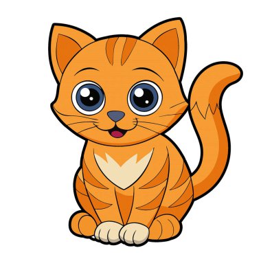 Çizgi film tarzı turuncu kedi yavrusunun etkileyici ve sevimli bir tasviri. Büyük, anlamlı gözleri ve mutlu bir ifadesi var. Bu sevimli ve eğlenceli kedi tasarımı çocuk kitapları, hayvanlarla ilgili markalar ve tebrik kartları için idealdir.