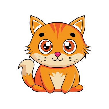  Çizgi film tarzı turuncu kedi yavrusunun etkileyici ve sevimli bir tasviri. Büyük, anlamlı gözleri ve mutlu bir ifadesi var. Bu sevimli ve eğlenceli kedi tasarımı çocuk kitapları, hayvanlarla ilgili markalar ve tebrik kartları için idealdir.