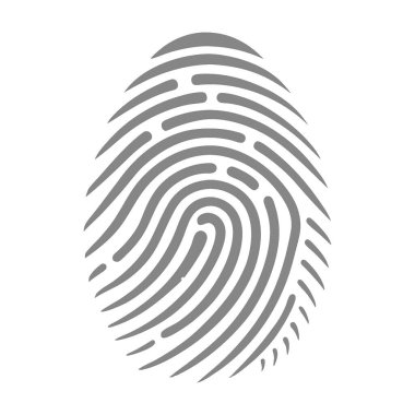 Gri tonda detaylı bir parmak izinin yüksek kalite vektör çizimi. Bu biyometrik tasarım güvenlik, kimlik, adli tıp ve kimlik doğrulamasını temsil ediyor. Siber güvenlik, kişisel kimlik tespiti, dijital güvenlik, suç vs. için ideal