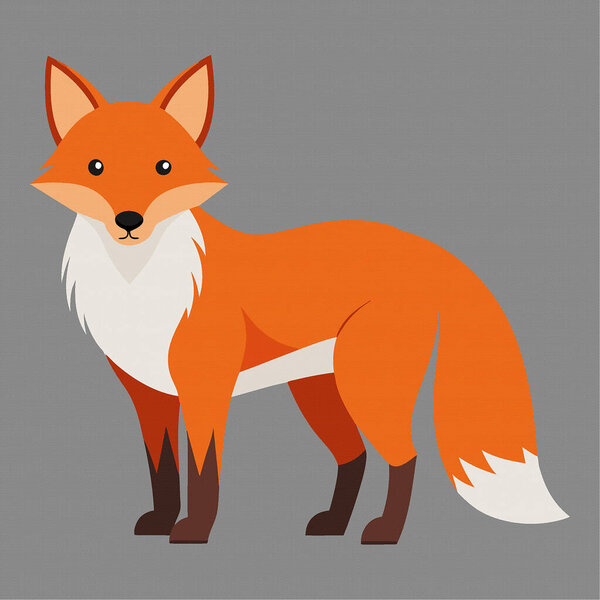  Красочная векторная иллюстрация красной лисы, стоящей на сером фоне. Этот симпатичный и детальный дизайн мультяшного лиса идеально подходит для тематики дикой природы, детских книг, брендинга, связанного с животными, природы и учебных материалов.
