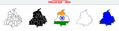 Punjab, State, PB, Simge Hindistan Haritası Siluet Vektörü. Hindistan haritası düzenlenebilir çizgi simgesi