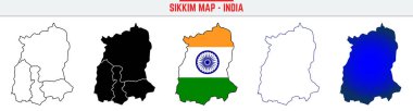 Sikkim, State, SK, Outline Icon Hindistan Harita Siluet Vektörü. Hindistan haritası düzenlenebilir çizgi simgesi