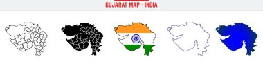 Gujarat, State, GJ Ana Hattı Simge Hindistan Siluet Vektörü. Hindistan haritası düzenlenebilir çizgi simgesi