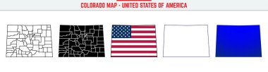 Kurgulanabilir vuruş ikonlu Colorado haritası. Colorado Eyaleti ince çizgi ikonu, Colorado harita vektör çizimi, Colorado, CO mavi siluet vektörü ma