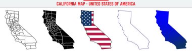 Düzenlenebilir vuruş ikonlu California haritası. California State ince çizgi ikonu, California harita vektör illüstrasyonu, Kaliforniya, CA mavi siluet vektör haritası