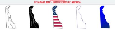 Düzenlenebilir vuruş simgesiyle Delaware Haritası. Delaware ABD Eyaleti ince çizgi simgesi, Delaware harita vektör çizimi, Delaware, DE mavi siluet vektör haritası