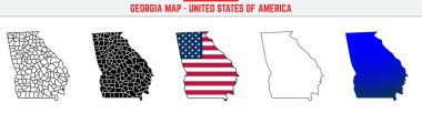 Düzenlenebilir vuruş ikonlu Georgia Haritası. Gürcistan Birleşik Devletleri ince çizgi ikonu, Gürcistan harita vektör ilüstrasyonu, Gürcistan, GA mavi siluet vektör haritası