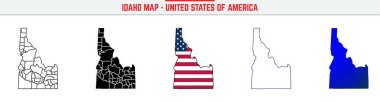 Düzenlenebilir vuruş ikonlu Idaho Haritası. Idaho ABD Eyaleti ince çizgi simgesi, Idaho harita vektör çizimi, Idaho, ID mavi siluet vektör haritası