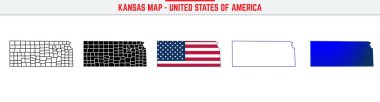 Düzenlenebilir vuruş ikonlu Kansas Haritası. Kansas State ince çizgi ikonu, Kansas harita vektör çizimi, Kansas, KS mavi siluet vektör haritası