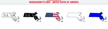 Düzenlenebilir vuruş ikonlu Massachusetts Haritası. Massachusetts ABD ince çizgi ikonu, Massachusetts harita vektör çizimi, Massachusetts, MA mavi siluet vektör haritası