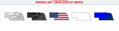 Düzenlenebilir vuruş ikonlu Nebraska Haritası. Nebraska ABD Eyaleti ince çizgi simgesi, Nebraska harita vektör ilüstrasyonu, Nebraska, NE siluet vektör haritası