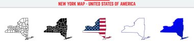 Düzenlenebilir vuruş ikonlu New York Haritası. New York Eyaleti ince çizgi ikonu, New York harita vektör illüstrasyonu, New York, New York, New York siluet vektör haritası