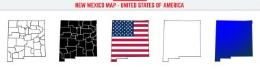 Düzenlenebilir vuruş ikonlu New Mexico Haritası. New Mexico State ince çizgi ikonu, New Mexico harita vektör illüstrasyonu, New Mexico, NM siluet vektör haritası