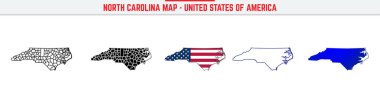Düzenlenebilir vuruş ikonlu Kuzey Carolina haritası. Kuzey Carolina State ince çizgi ikonu, Kuzey Carolina harita vektör çizimi, Kuzey Carolina, NC siluet vektör haritası