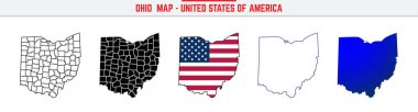Ohio Haritası 'nda düzenlenebilir vuruş simgesi. Ohio State ince çizgi ikonu, Ohio harita vektör çizimi, Ohio, OH siluet vektör haritası